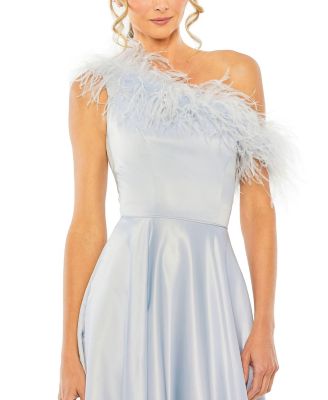 One Shoulder A Line Gown with Feather Detail