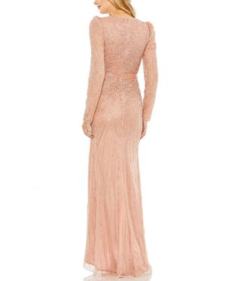 Sequined Wrap Over Long Sleeve Gown
