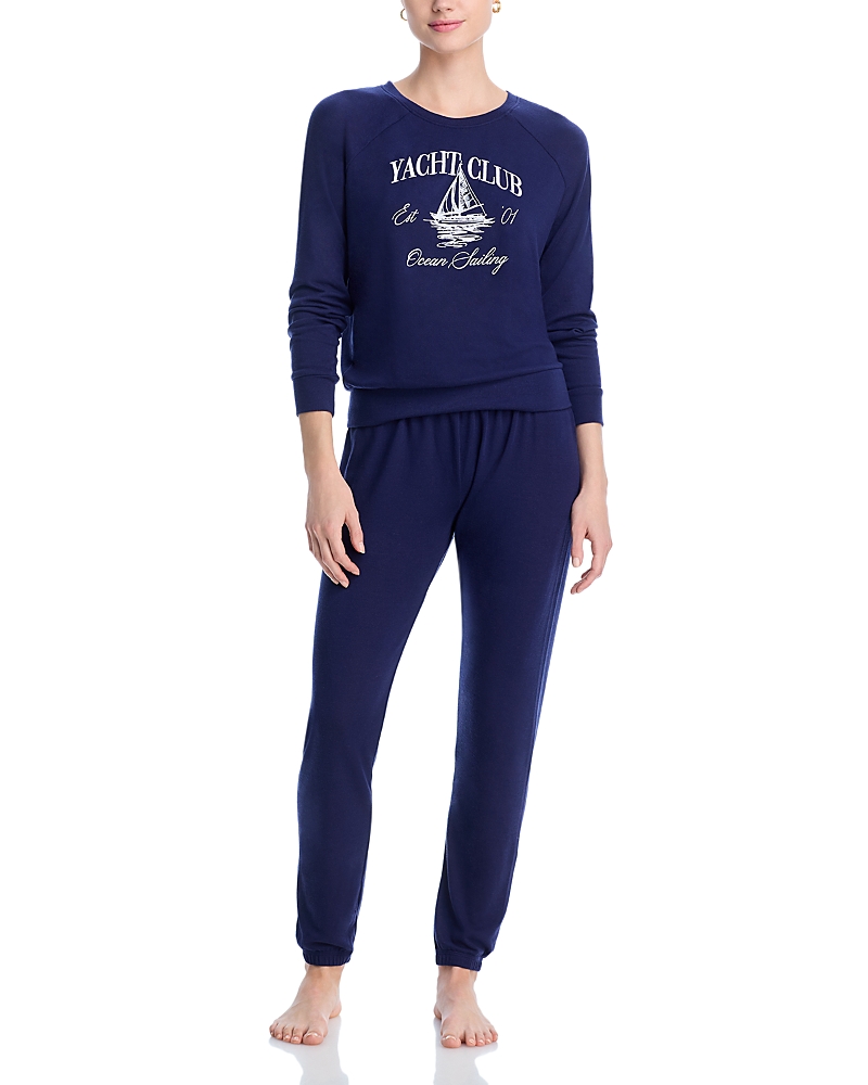 Aqua Brushed Jersey Long Pajama Set -exclusive In Yacht Club