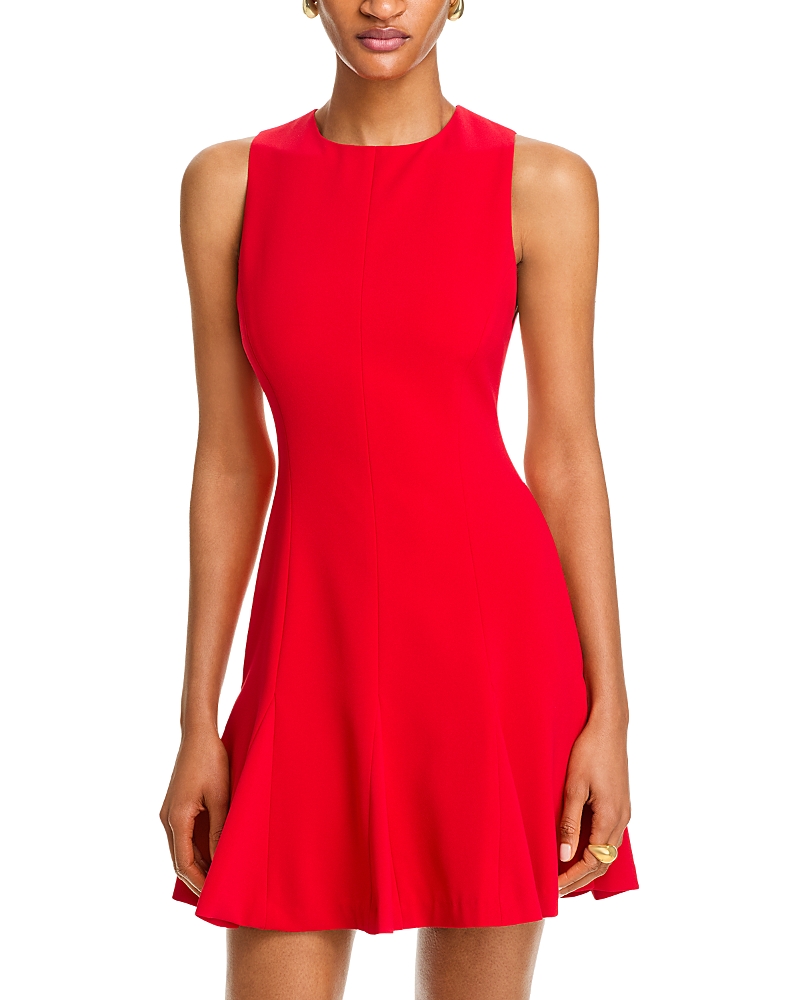 Alice And Olivia Isabelle Crewneck Sleeveless Seamed Flare Mini Dress In Red