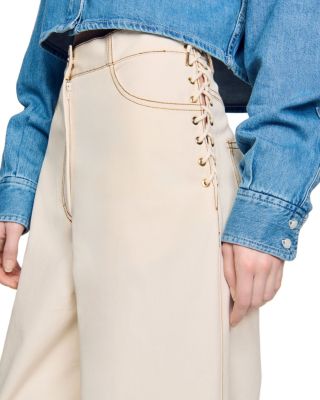Lace Up High Rise Jeans in Sand