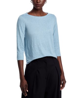 Boat Neck Three Quarter Length Sleeve Top 