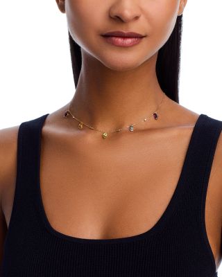 Multi Semi-Precious Stones & Diamond Multi-Drop Necklace in 14K Yellow Gold, 17"