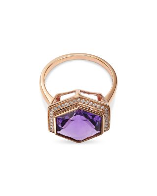 Amethyst & Diamond Bezel Ring in 14K Rose Gold