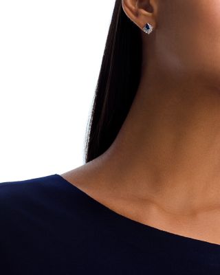 Blue Sapphire & Diamond Pear Stud Earrings in 14K White Gold