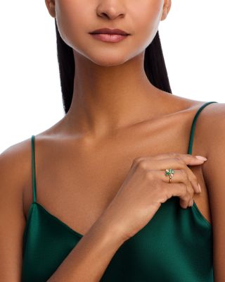 Emerald & Diamond Flower Ring in 14K Yellow Gold