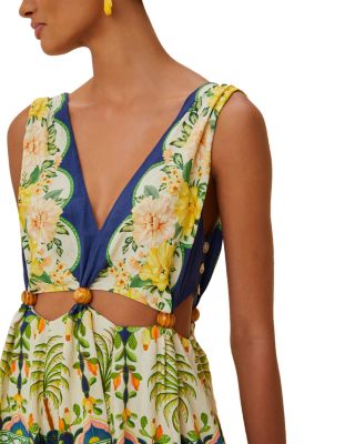 Amazon Garden Cream Cut Out Midi Dress