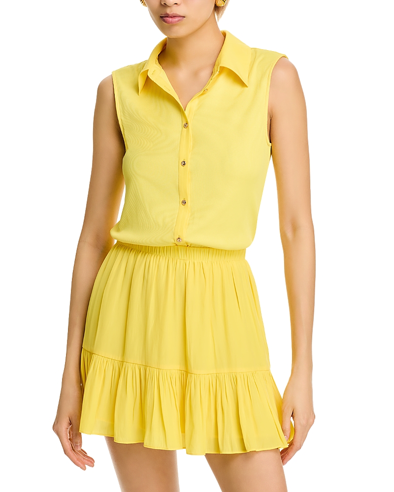 Shop Ramy Brook Odette Mixed Media Dress In Lemon Drop