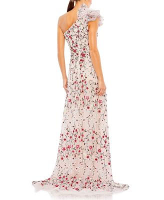 Embellished Ruffled One Shoulder A Line Gown