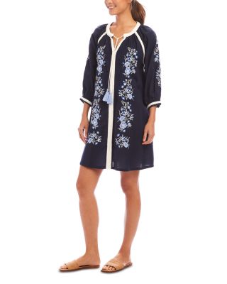 Embroidered Tassel Tie Peasant Dress