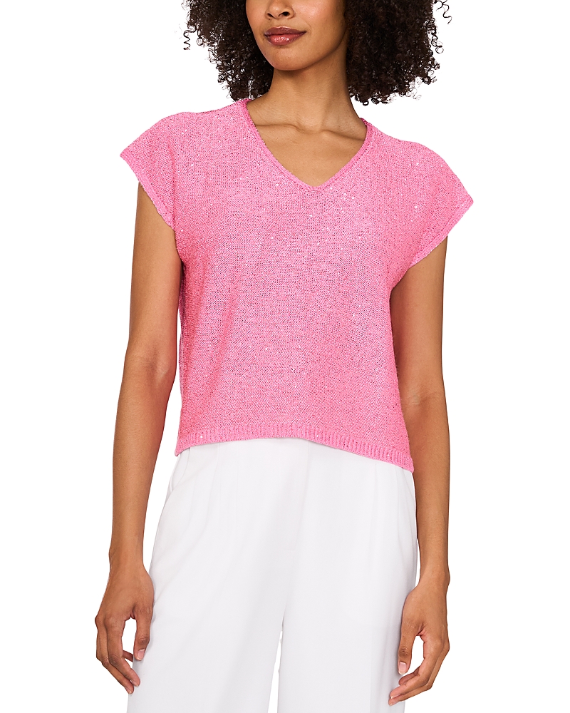 Vince Camuto Sequin Accent Short Sleeve Sweater In Bloom Shine