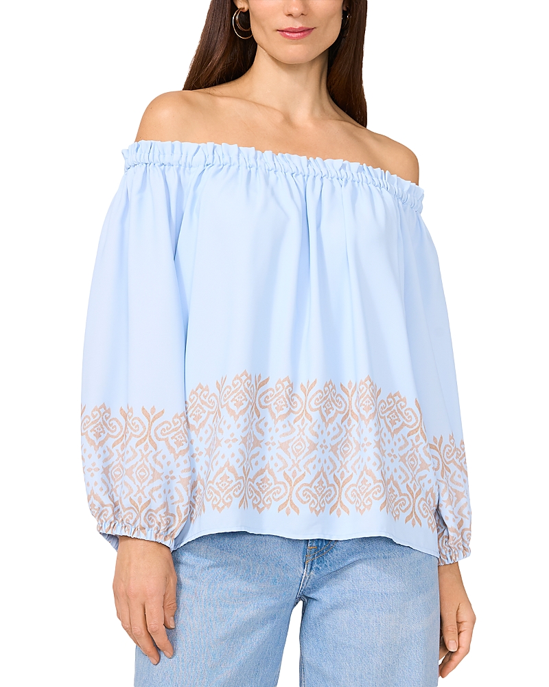 Vince Camuto Border Print Off The Shoulder Top In Frozen