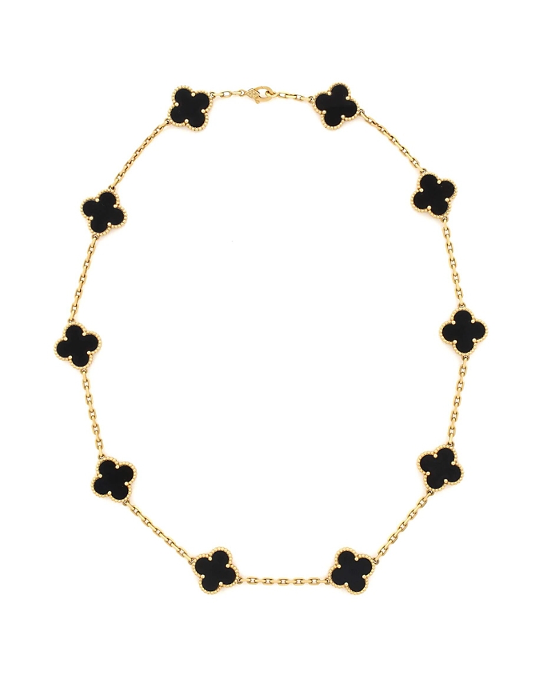 Pre-owned Pre-owned Van Cleef & Arpels Van Cleef & Arpels Vintage Alhambra 10 Motifs Necklace 18k Gold And Onyx