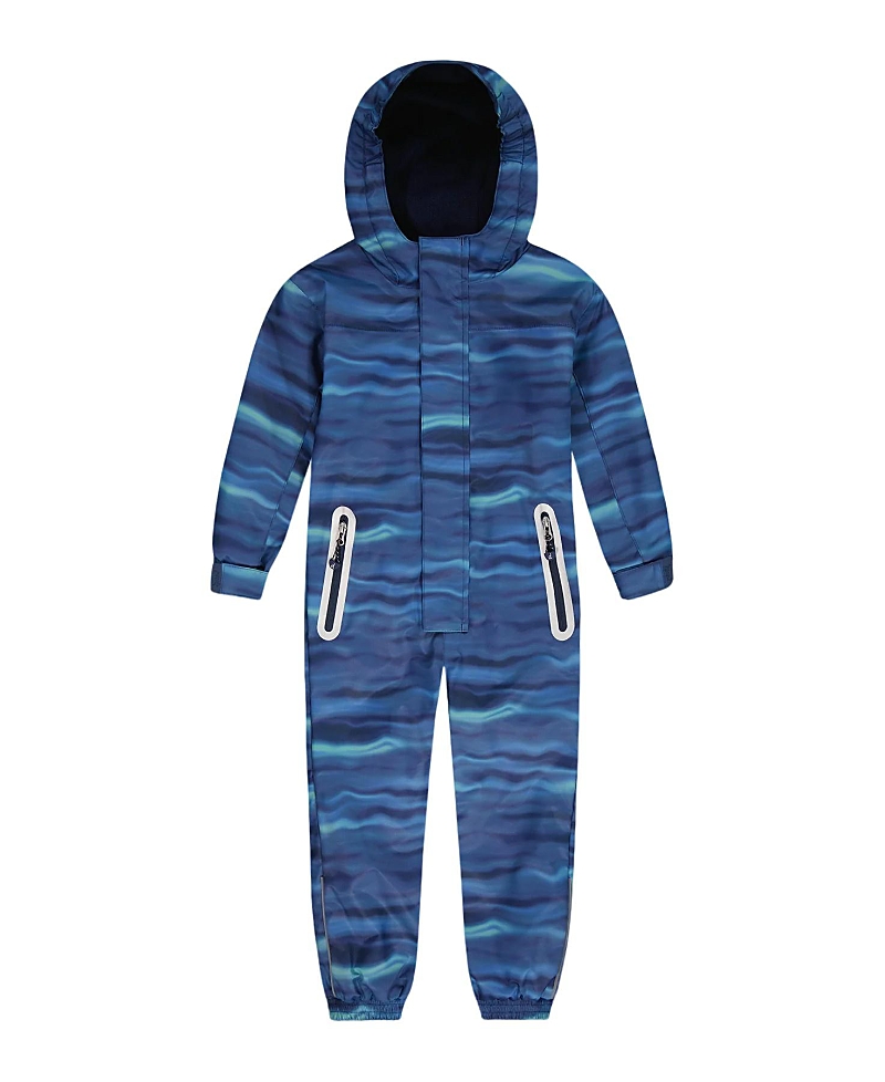 Deux Par Deux Little Kids Unisex Printed Mid-season One-piece Outerwear Blue Wave And Black In Blue Wave And Black