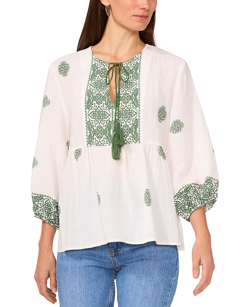 Vince Camuto Neck Tie Peasant Blouse In Dark Green
