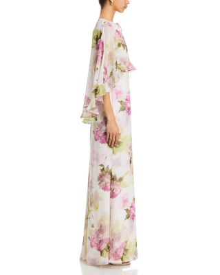 Chiffon Floral Ruffled Capelet Gown
