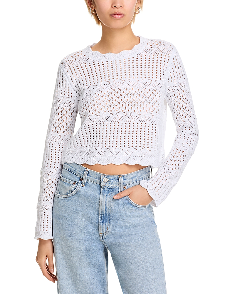 AQUA CROCHETED SCALLOP EDGE SWEATER - EXCLUSIVE