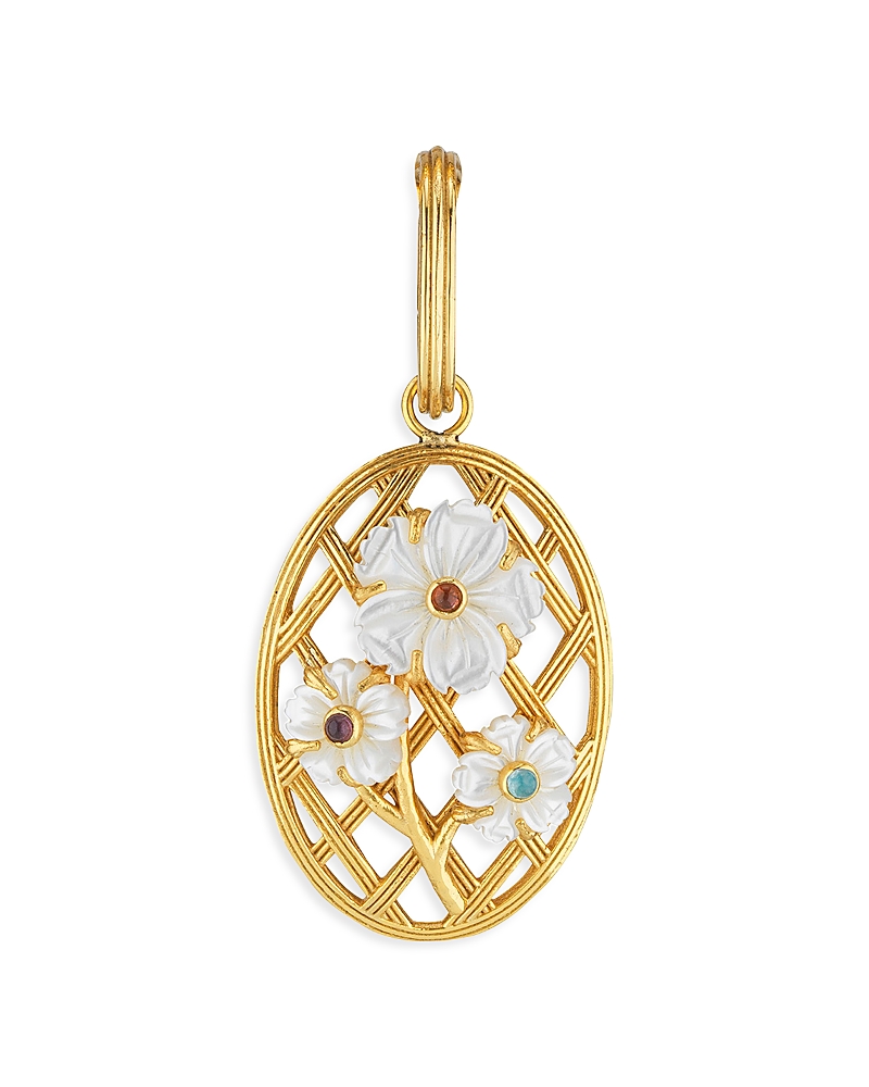 Capucine De Wulf Villandry Dyed Jade & Mother Of Pearl Flower Lattice Pendant In 18k Gold Plated In Gold
