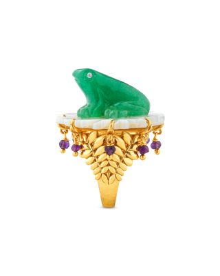 Villandry Mixed Stone Frog On Flower Ring in 18K Gold Plated