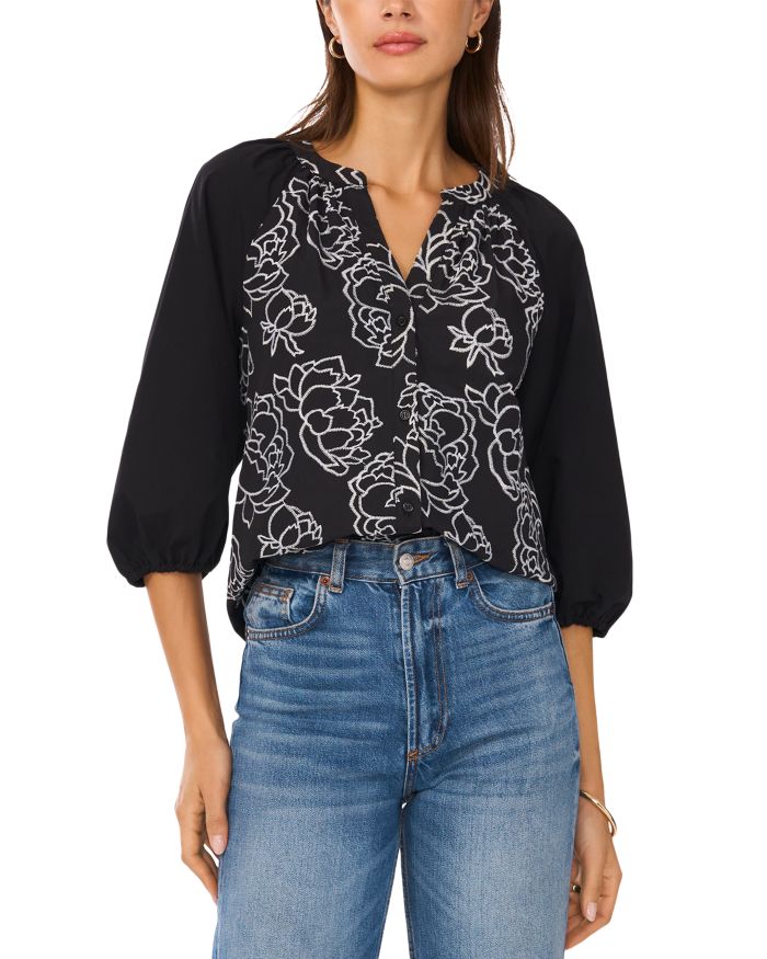 Raglan Sleeve Embroidered Button Down Shirt