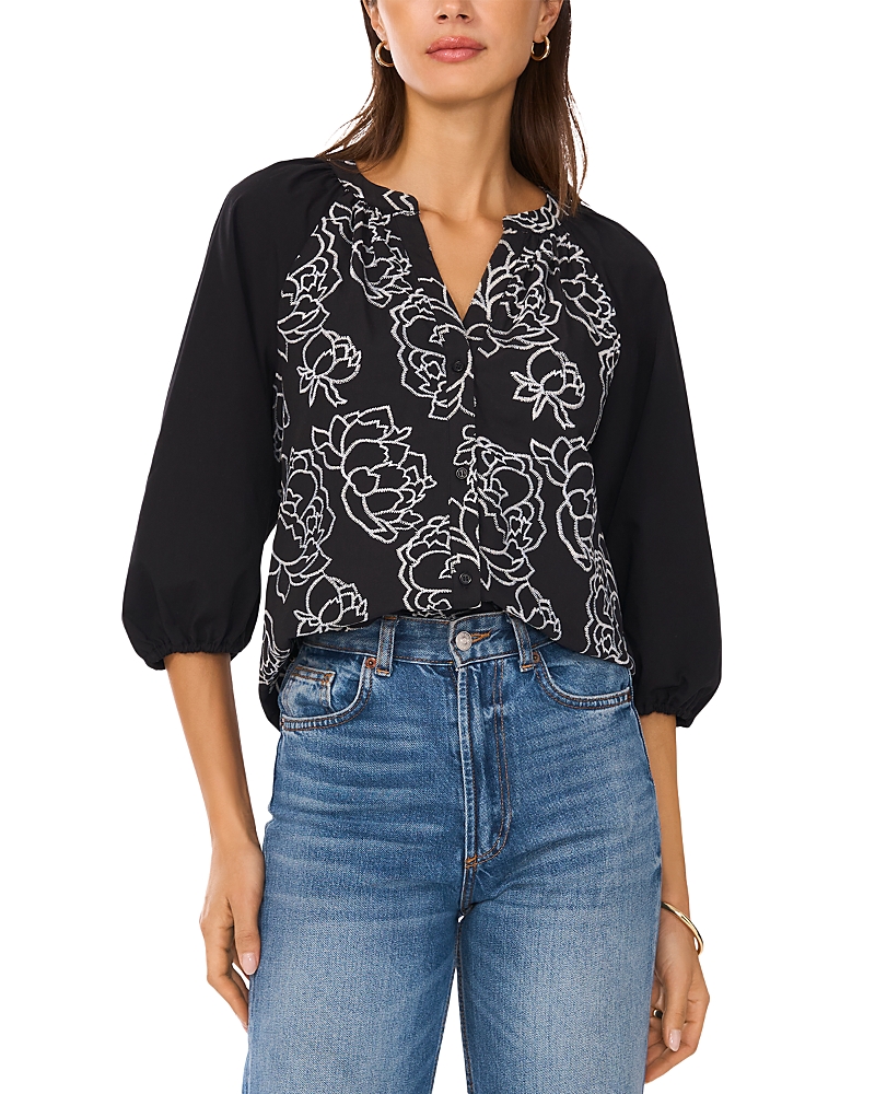 Shop Vince Camuto Raglan Sleeve Embroidered Button Down Shirt