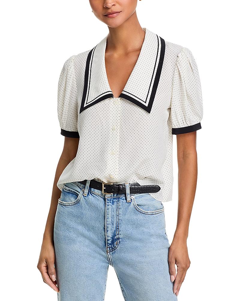 Frame The Sailor Cropped Polka-dot Silk-crepe Blouse In Cream Multi
