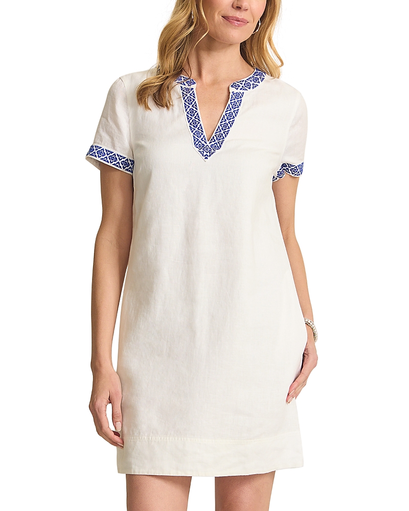 Tommy Bahama Two Palms Embroidered Detail Shift Minidress In White