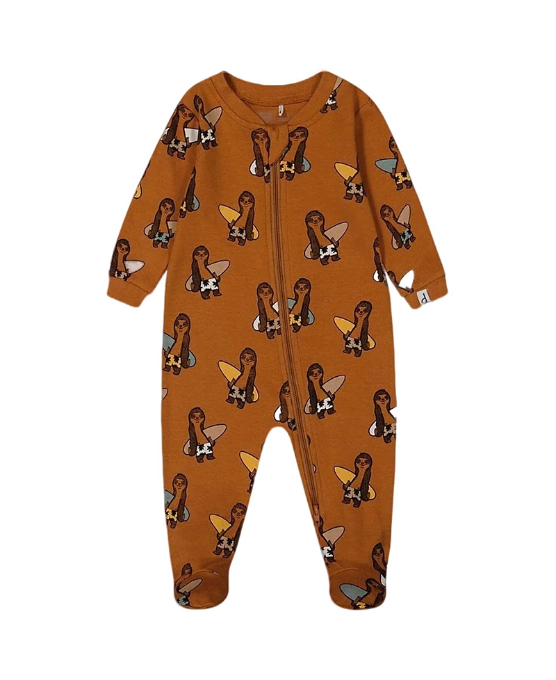 Deux Par Deux Baby Boy's Printed Organic Cotton One-piece Pajama Sloths On Tan Background In Sloths On Tan Background