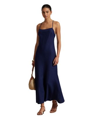 ralph lauren linen maxi dresses Polo Ralph Lauren - Striped Cotton-Linen Drawcord Shirt dress - Womens - Orange