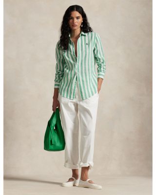 売れ筋商品|||ラルフローレン シャツ レディース トップス CLASSIC FIT STRIPED LINEN SHIRT - Button-down blouse - light blue/white Polo Ralph Lauren Women's Classic-Fit Striped 100% Linen
