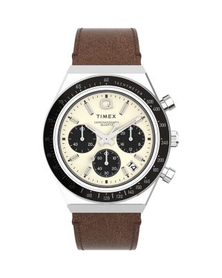 Q Timex Chronograph Leather Strap Watch, 40mm