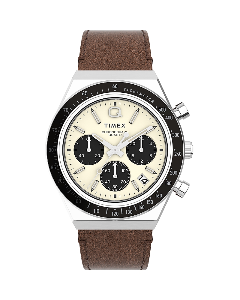 Timex Q Timex Chronograph Leather Strap Watch, 40mm