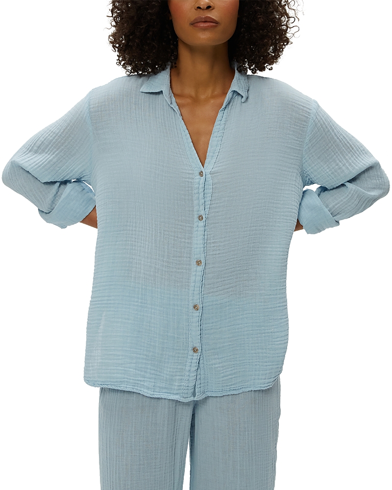 Shop Michael Stars Relaxed Button Down Top In Fountain