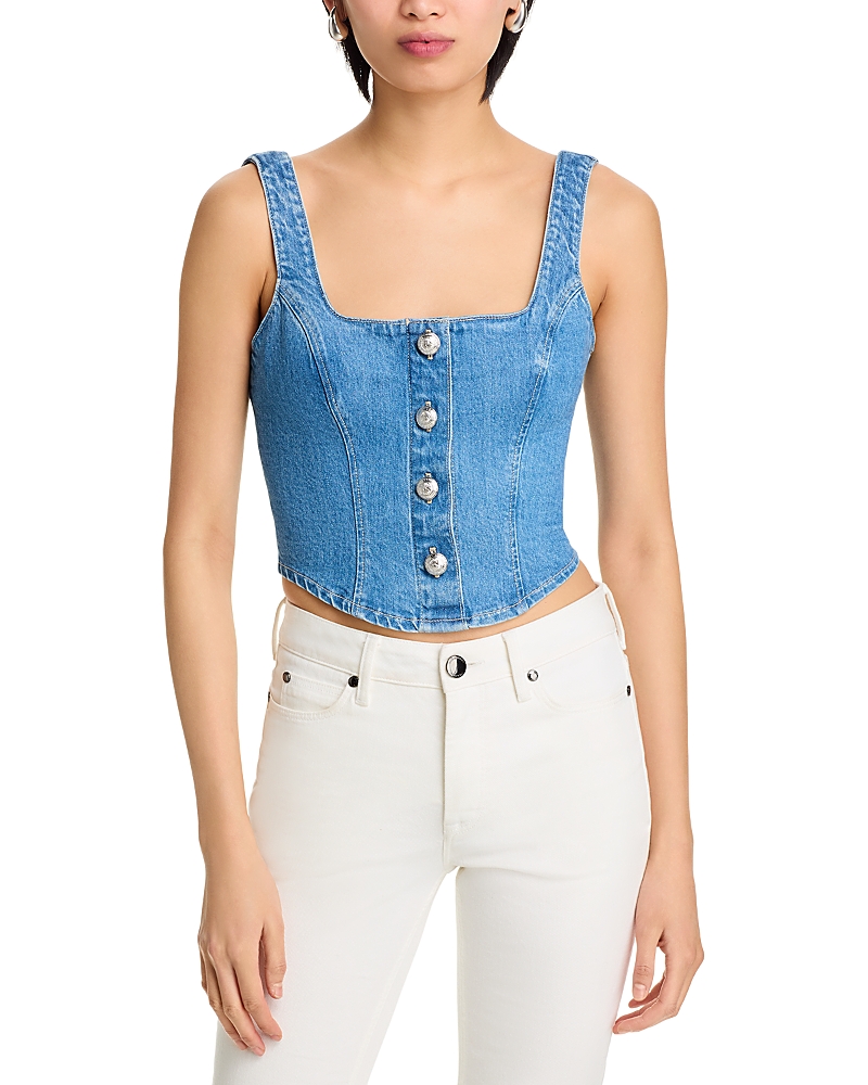 L'agence Saga Button-front Denim Top In Tipton