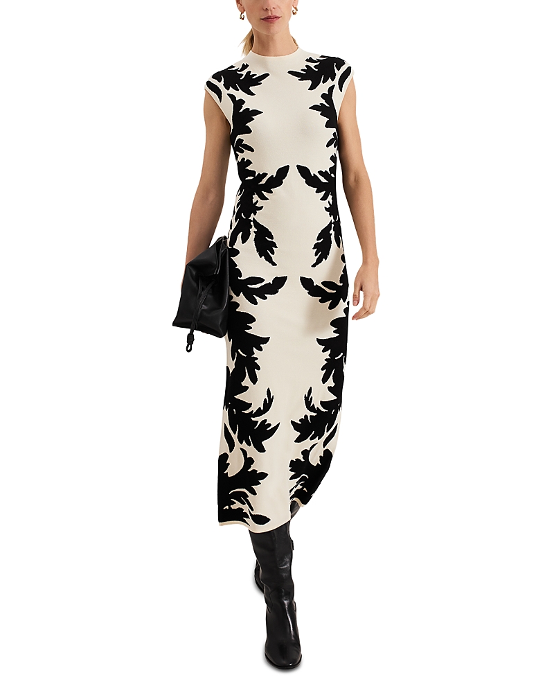 Phase Eight Beth Jacquard Dress In Black/ivory