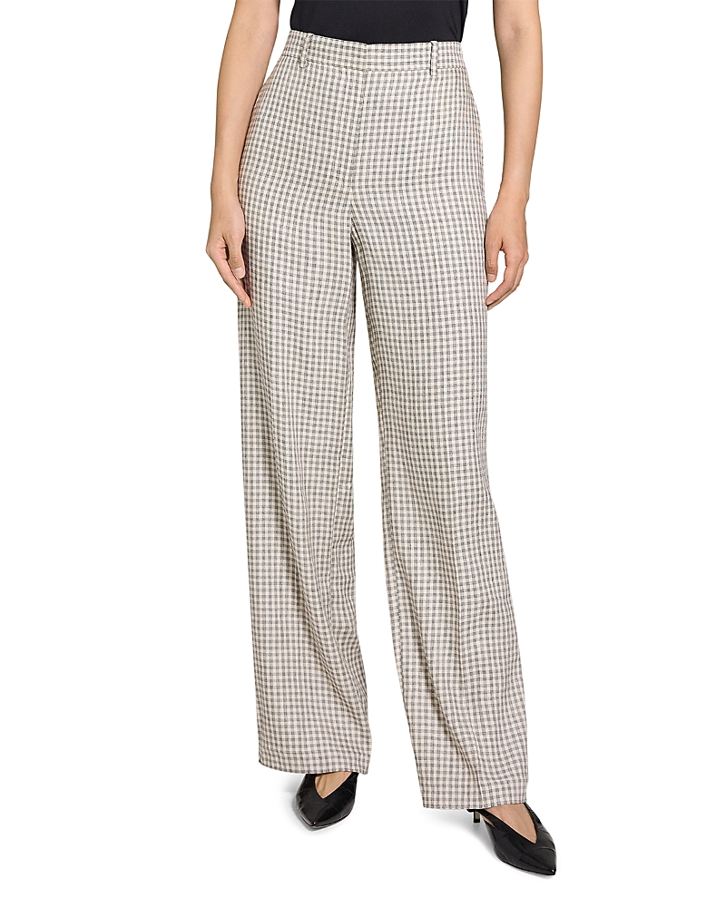 Theory Classic Straight Check Trousers In Cream Multi