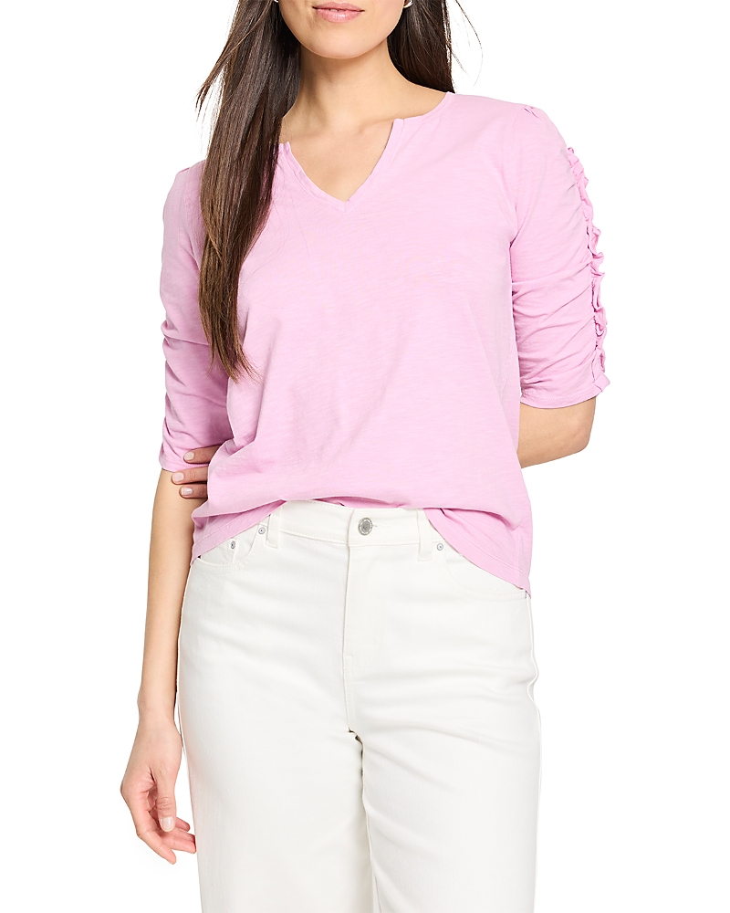 Shop Nzt By Nic+zoe Ruched Elbow Sleeve Top In Pink Hue
