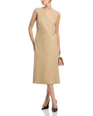 Syesha Leather Surplice Midi Dress