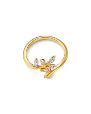 Diamond Leaf Bypass Ring in 14K Yellow Gold, 0.20 tcw