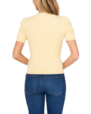 Cable Crewneck Puff Sleeve Top