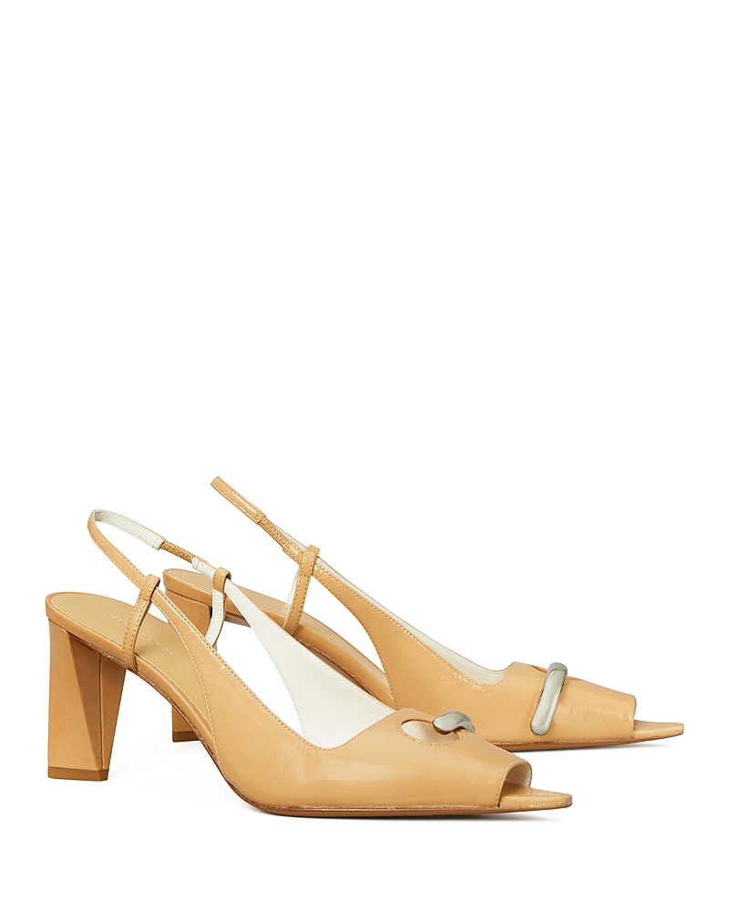 Tory Burch Pierced Peep-toe Slingback In Cantucci