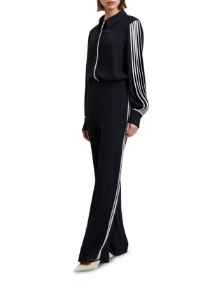 Gorjja Piping Detail Wide Leg Crepe Pants