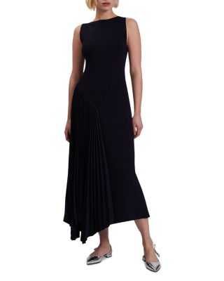 Azzina Slash Neck Pleated Panel Dress