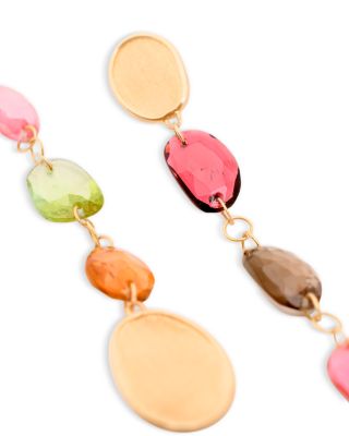 18K Yellow Gold Lunaria Tourmaline Multicolor Tourmaline Long Drop Earrings