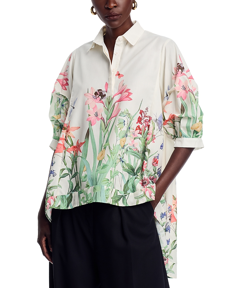 Nancy Yang High Low Tropic Top In White
