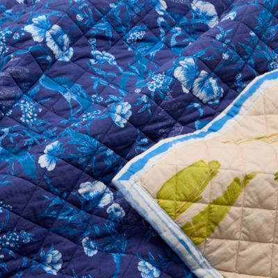 Cranes Indigo/Bird of Paradise Faded Banana Reversible Quilt, Queen