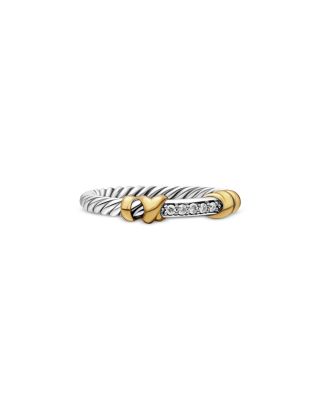 David Yurman - Petite Helena Wrap Band Ring in Sterling Silver with 18K Yellow Gold and Diamonds, 4mm