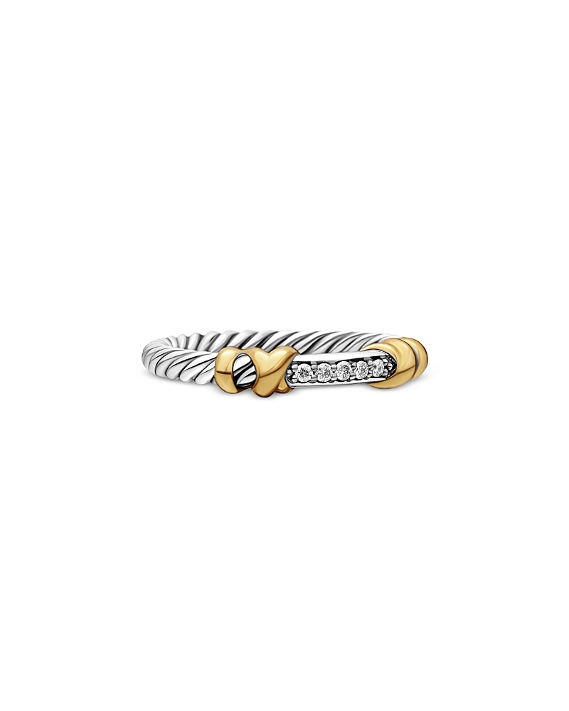 David Yurman Petite Helena Wrap Band Ring in Sterling Silver with 18K Yellow Gold and Diamonds, 4mm