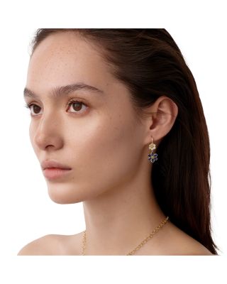 18K Yellow Gold FJ Blue Sapphire &amp; Diamond Fiori Flower Drop Earrings