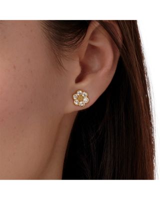 18K Yellow Gold FJ Diamond Fiori Flower Stud Earrings